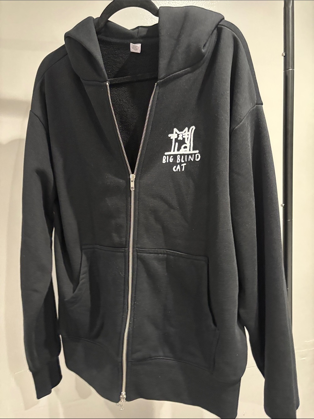 BIG BLIND CAT Zip-Up Hoodie with White 'Big Blind Cat' Logo